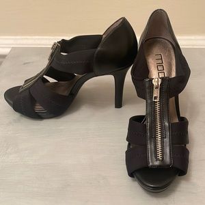 Moda Spana Zipper Black Strappy Stretchy Sexy Pumps Heels size 7